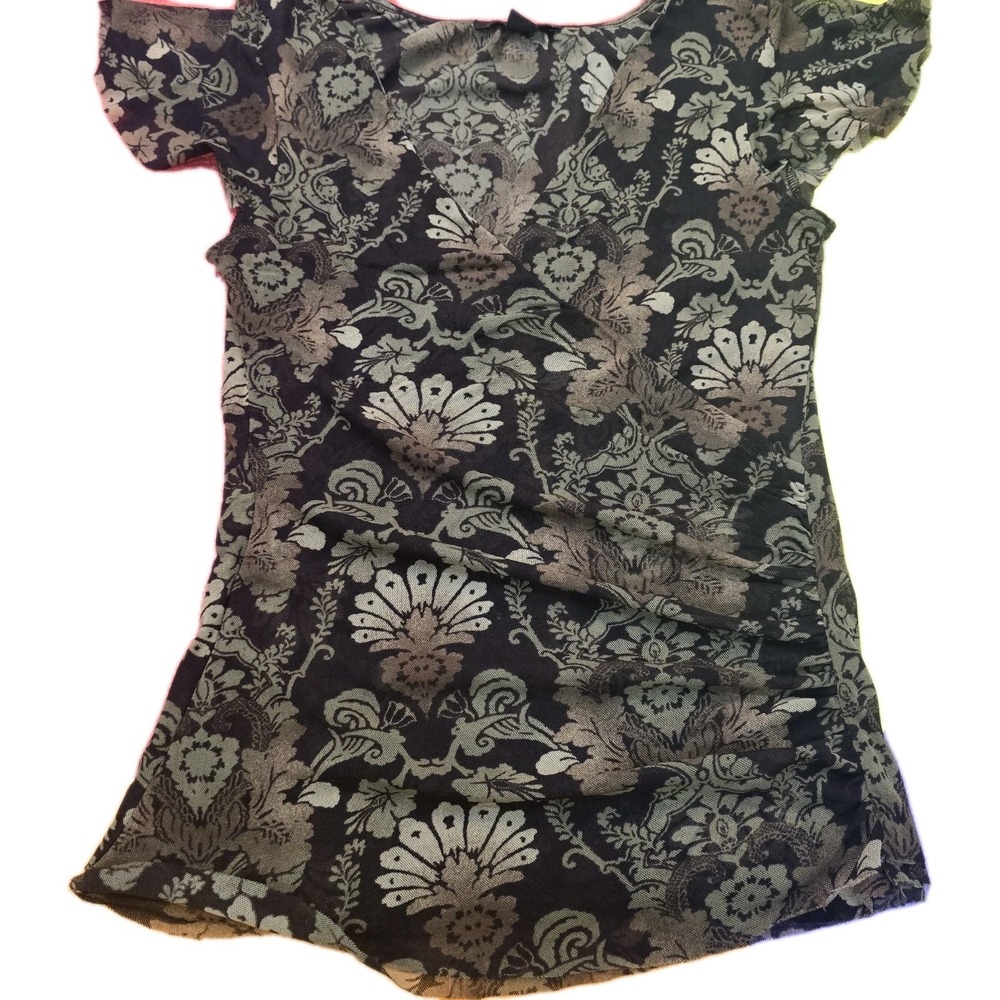 Express Women's Medium M Mesh Wrap Top Damask Floral Brown Grey Y2K Fairy Grunge